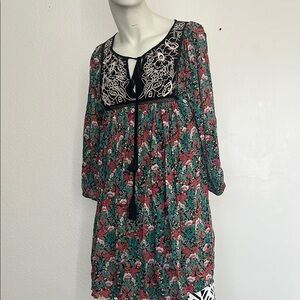 Anthropologie Floreat  Black and Green Women's  knee Dress size medium